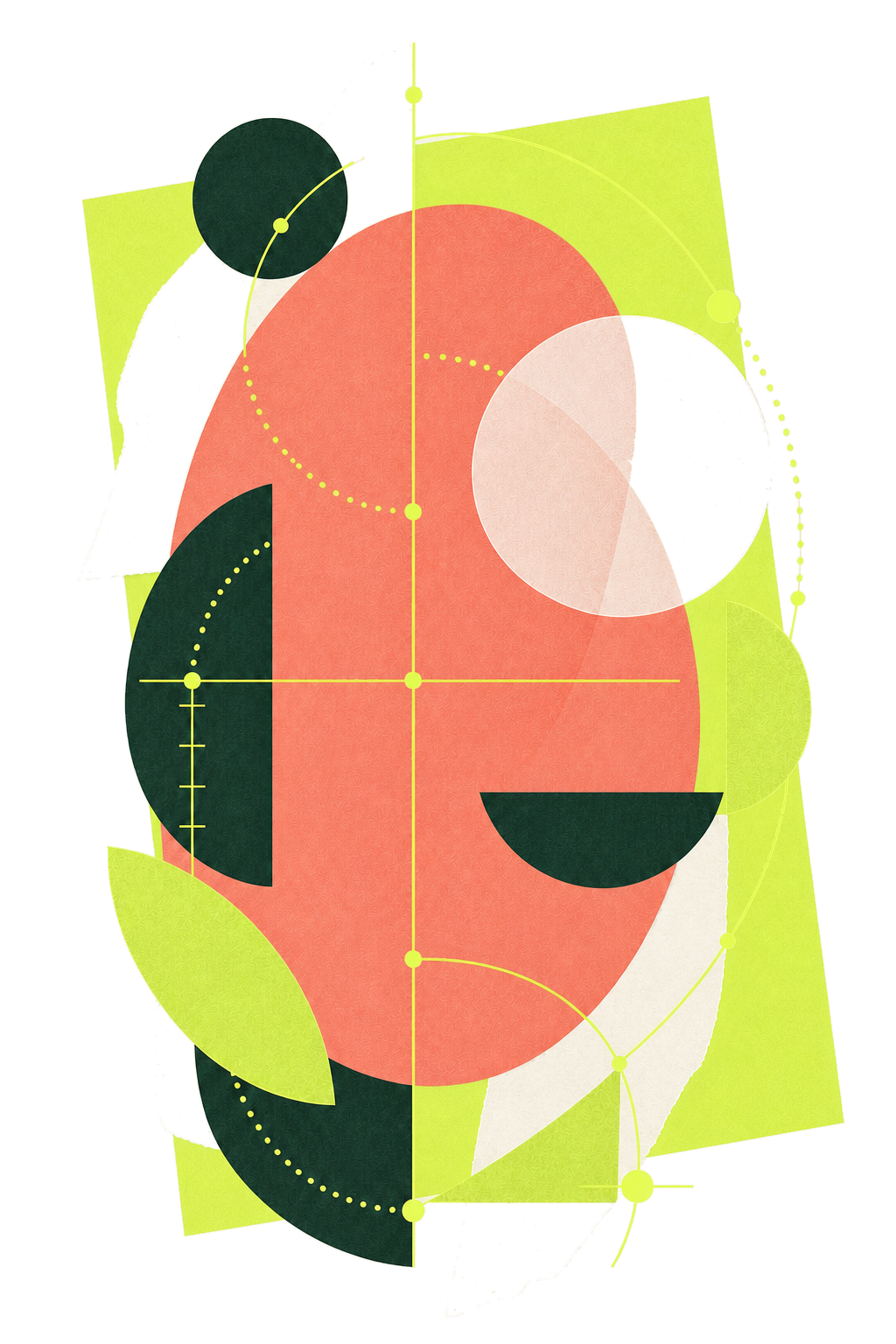 Abstrakte Editorial-Collage aus geometrischen Formen und Proportionslinien